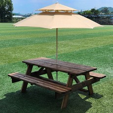 목수이야기 일체형 야외테이블 세트 원목 야외용 파라솔 4인 6-8인 도색 무도색, 일체형테이블 4인용
