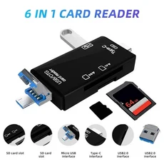 7in 1 카드 리더기 USB 3.0 유형 C-SD TF 메모리 플래시 드라이브 어댑터(PC 노트북 액세서리용) 멀티 스마, 02 6 in 1 USB 2.0 Black