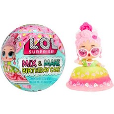 LOL 서프라이즈 믹스 앤 메이크 생일 케이크 토츠 (수집용 인형 DIY 케이크 드레스 케이크 만들기 및 장식 재료 및 글리터 스프링클 포함 케이크 드레스 인형 포함), LOL 서프라이즈 믹스 앤 메이크 생일 케이크 토츠 (
