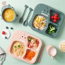 뽀뽀스토어 어린이식판 어린이식기세트, 2공룡식판세트-핑크