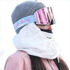 柱麵成人滑雪護目鏡，雙層防霧防風雪地眼鏡，臺灣出貨，滑雪裝備可開發票, 白框透明粉片+藍帶子, 1個