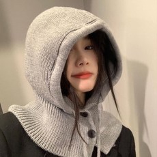니트 후드 넥워머 바라클라바 겨울 비니 페이크 모자 워머 레이어드 방한, 니트바라클라바 아이보리