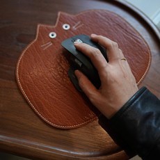 真皮貓咪造型滑鼠墊 手工製作, 1個, 棕黃