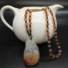 韓國仿玉石長款項鍊 復古毛衣鏈男女吊墜飾品