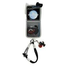 AOLABOKY 귀여운 만화 고양이 귀 폰 케이스 삼성 갤럭시 Z 플립 6/Z 7 FE Kawaii 자수 백 커버 패턴 디자인 손목 로프 포함 153242