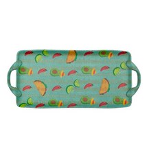 Boston International 손잡이가 달린 장식용 멜라민 서빙 트레이 스몰 40.6cm x 17.8cm(16인치 x 7인치) 해피 타코, Happy Taco