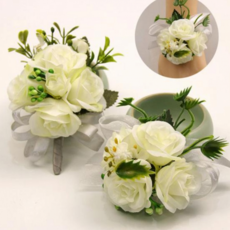 웨딩 꽃팔찌 브라이덜샤워 조화 부케 장식 액세서리, 1-꽃팔찌-연핑크