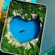 半島鐵盒DIY微縮海洋景觀模型套裝，手工海景材料包，微觀造景擺件，打造您的口袋海洋世界, 心動海域【含鯨魚】-全套材料包+詳細視頻, 1個