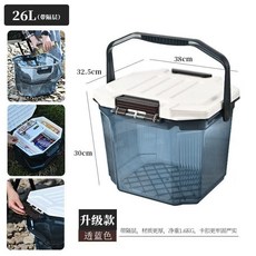 加厚可坐塑膠釣魚桶 劇組桶 工具箱, 1個, 新款26L雙層（透明藍）