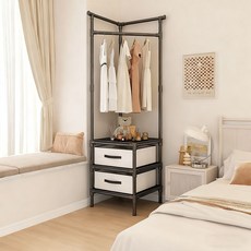 轉角三角衣帽架 掛衣架 轉角衣架 三角衣架臥室落地掛衣神器 三角衣帽架 衣架 多功晾衣架 衣櫃衣櫥, 珍珠白+三層抽屉款+10个挂钩【衣帽架