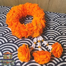 泰國花圈 泰式花圈 還願花環 萬壽菊 菊花 四面佛 泰國花束 掛花 束花, 象神熱情橘色