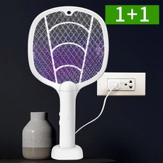 1+1 USB 충전식 전기모기채 벌레 파리채 LED램프 전자모기채, EFAS_화이트, 화이트