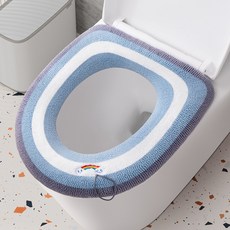 DFMEI 馬桶墊耐髒馬桶圈加厚保暖O型帶提手針織坐便墊馬桶通用坐墊便攜, 1個, 彩虹條藍色【平紋】