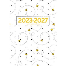 5년 일기 2023-2027 흰색으로 윙윙거리는 귀여운 작은 호박벌 4마리: 영국 공휴일 비전 보드 달의 단계 생일 및 축하가 있는 플래너를 볼 수 달, 기본