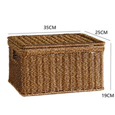 仿藤編收納箱 北歐風 特大號 搬家神器, 1個, 深咖色35*25*19cm,翻蓋