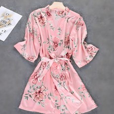 플라워패턴 반팔샤워가운 실크가운 로브샤워가운 수면가운