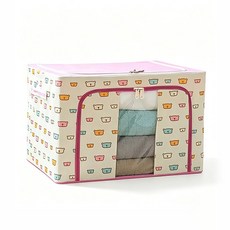 CHUYI 접이식 대용량 패브릭 수납박스 50x40x33cm 옥스퍼드 원단 튼튼한 의류 이불 정리함 블루 체리 / 핑크 곰돌이 패턴, 1개, 핑크 곰돌이 프린트