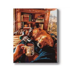 MANTO 台灣製造 大尺寸 DIY數字油畫 50x65cm 貓咪狗狗萌寵 初學者專用, 冬日暖心毯, 1套