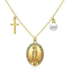 ECLATIS IRING 링 반지nier 성모 마리아 과달루페 여성 목걸이 925 스털링 유럽풍 고품격 실버 세인트 메리 메달 십자가 마리너 체인 기독교 가톨릭 신앙 하이퀄리티