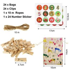24pcs 크리스마스 출현 달력 가방 장식 교수형 가방 출현 달력 크리스마스 코 튼 가방 세트 크리스마스 선물 가방, 크리스마스 세트, 10x14cm
