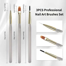 프로페셔널 프렌치 네일 아트 브러쉬 세트 반달 모양 UV 젤 아크릴 페인팅 DIY 매니큐어 도구 1/2개, 17 Nail Art Brush 3PCS