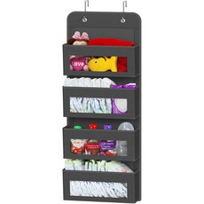 Simple Houseware 침실 욕실 식료품 저장실용 6개의 투명 창문 포켓 오버 옷장 도어 보관 걸이 정리함 그레이, 다크 그레이