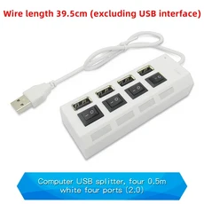 1개 고속 47포트 USB 허브 2.0 어댑터 확장기 멀티 스플리터 다중 LED 램프 스위치 포함 PC 노트북용, 05 White 4-port (2.0)