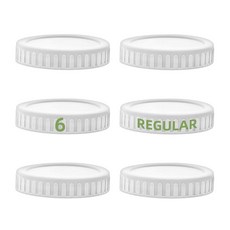실리콘 링이 있는 화이트 7cm(2.75인치) 일반 입구 메이슨 병 뚜껑 6개 두꺼운 누출 방지 뚜껑 70mm 플라스틱 메이슨 병 뚜껑 식품 등급 (6), 6