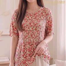 꽃무늬 반팔 할미플리츠 플라워 여성 여름 쿨링 할머니옷 촌캉스룩 주름 냉감 잠옷