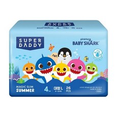 슈퍼대디 아기상어 매직슬림 썸머 팬티형 기저귀, 대형(L), 26매