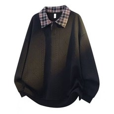 TIMEPURE 남녀공용 레이어드 느낌 오버핏 칼라 맨투맨 여성 디테일 커플룩 스웨터 스타일 레트로 체크 카라 긴팔 니트 상의