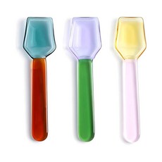 TMXAOK 다채로운 소형 유리 스푼 9.1cm(3.6인치) 투명 크리스탈 아이스크림 디저트 커피 젓는 티스푼 소금 설탕 시즈닝 잼 꿀 스쿱 카페 바 파티용 (B), B