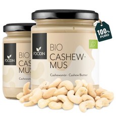 FOODIN 푸딘 유기농 캐슈머스 유리병 - 100 자연산 캐슈넛으로 만든 캐슈버터 2개 x 250g, 250 g (2er Pack)