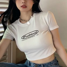 레터링 여성 크롭 반팔 티셔츠 크롭코디, 블랙, FREE