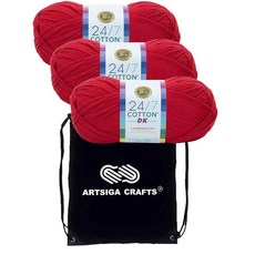 Lion Brand 24/7 면 DK 나이트쉐이드 769-110 (6-스킨 - 같은 염료 로트) 라이트 소모사 #3 면사 코바늘 뜨개질 및 뜨개질용 프로젝트 가방 포함 195, 3, 769-113-그레나딘