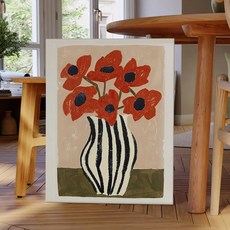 봄날의컬러 꽃병 꽃그림 일러스트 카페 인테리어 캔버스 그림액자 8종 플라워 예쁜액자 소품 집들이선물, 06.Red&Black