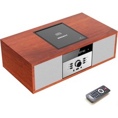 향수를 불러일으키는 가정용 블루투스 스테레오 시스템 오디오 스트리밍 FM 라디오 USB 포트 Aux-in 이어폰 포트브라운가 포함된 WISCENT 빈티지 마이크로 하이파이 CD, Brown