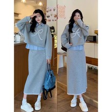 스타일닥터 봄가을 여성 카라넥 맨투맨 하이웨이스트 스커트 세트 패션 데일리룩 하객룩 빅사이즈 투피스