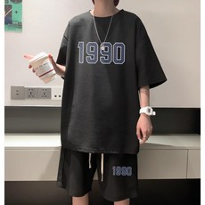 1990印花運動服套裝 男士休閒短袖T恤短褲兩件套