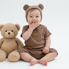 몽실이 뽀글곰 우주복 모자세트 바디슈트 보넷 아기 여름 반팔 외출복