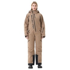 MOUS ON 온E 여성용 원피스 스키 수트 방수 따뜻한 단열 점프수트 탈착식 후드 스노슈트 스노우 스포츠용(카키 미디엄) 289504