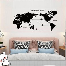 세계지도 코르크 보드 조각 메모 퍼즐 펠트 여행 준비 게시판 대형 지도 배경 스티커, D타입 블랙, 중