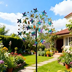 巨匠工廠戶外鐵藝大風車雙層旋轉太陽能燈花園庭院擺件裝飾品, 大號蜂鳥太陽能燈風車