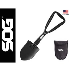 美國SOG特偵組工兵鏟折疊鏟，附收納袋，輕巧便攜，露營登山必備工具，堅固耐用, 1個, Black