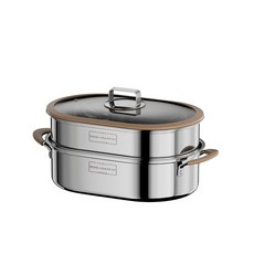 POPOVICH 316不鏽鋼 雙層蒸鍋，可視鍋蓋，橢圓蒸鍋, 1個, 兩層款