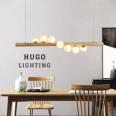 雨果燈飾 原木簡約風實木桿吊燈 一字型餐桌燈 日式北歐風吊燈, 5燈 附實木拼接長盤70cm寬12cm,自然光G9 LED 定做最寬電壓