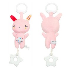 多功能音樂車掛 床掛 床鈴 可愛動物玩偶 安撫玩具 牙膠, 1個, 粉兔（電子音樂）, 粉紅色
