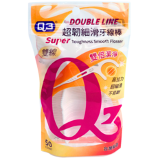 Q3超韌細滑牙線棒50支裝，雙線設計，高拉力不易斷裂，台灣製造, 1個, 50個裝, 15cm