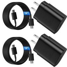USB C 안드로이드 충전기 고속 충전 코드 초고속 휴대폰 충전기 1.8m(6.6피트) C to C 타입 케이블 25W USBC 벽 블록 삼성 갤럭시 S26 S25 S24 울, 10피트, 블랙
