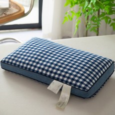 사계절 양면 체크 낮잠 메밀 베개 베이직 편한 메밀 사각 베개, 블루, 1개